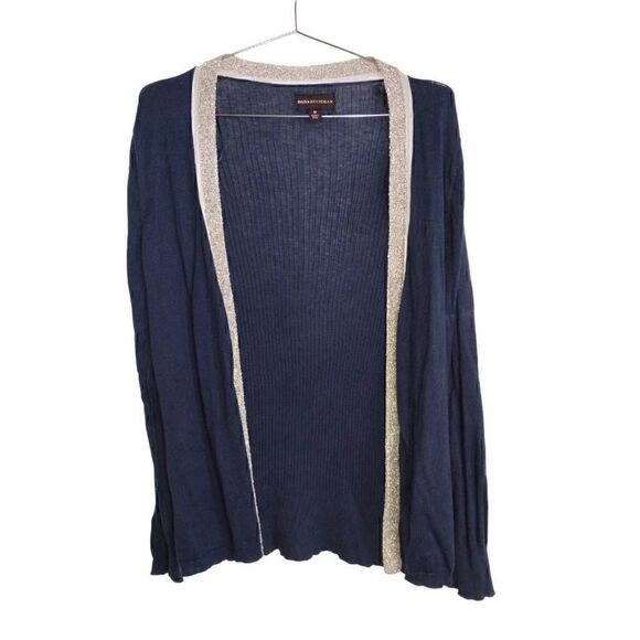 Dana Buchman‎ Women's Cardigan Navy Silver Trim Open Front LS Cotton Light M - Picture 1 of 12